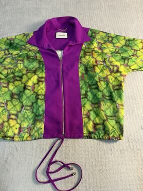 Di Mare Women’s Abstract Print Jacket Purple Green Zip Drawstring Artwear